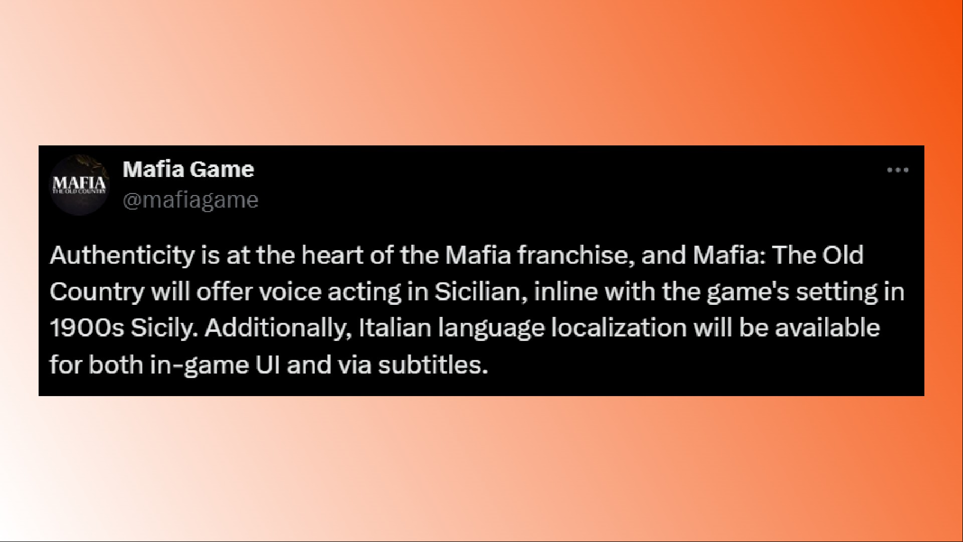 Mafia The Old Country Steam languages: A statement from Mafia The Old Country developer Hangar 13