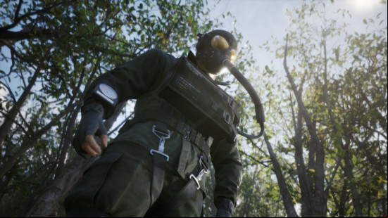 Metal Gear Solid Delta preview: Snake wearing his green para suit and full-face oxygen mask