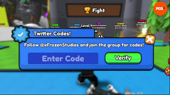 The menu to redeem Pull a Sword codes
