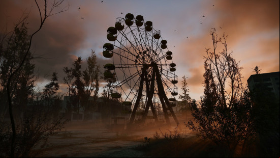 Games like Fallout: a delapidated ferris wheel in the middle of an abandoned city.