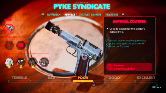 Star Wars Outlaws reputation: a blaster that can only be attained at a certain syndicate rep