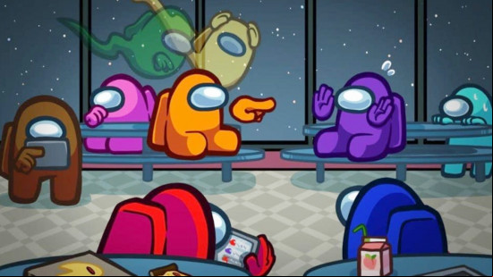 A group of colorful characters in space suits fight it out in Among Us, one of the best imposter games.