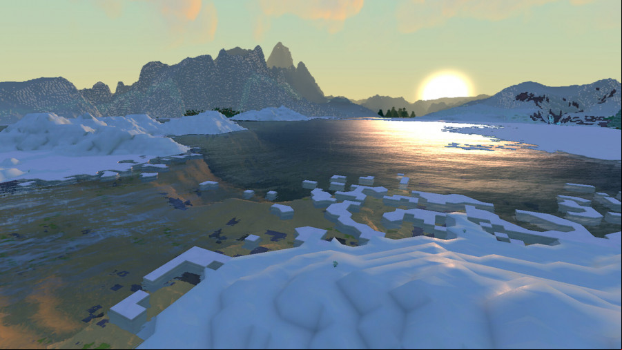 A blocky, snowy landscape in Reforj.