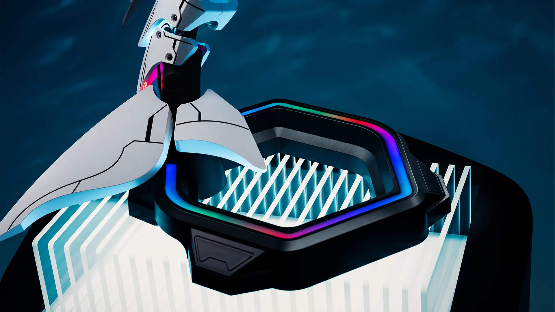 The tail and  base for the Shark X with ARGB lighting