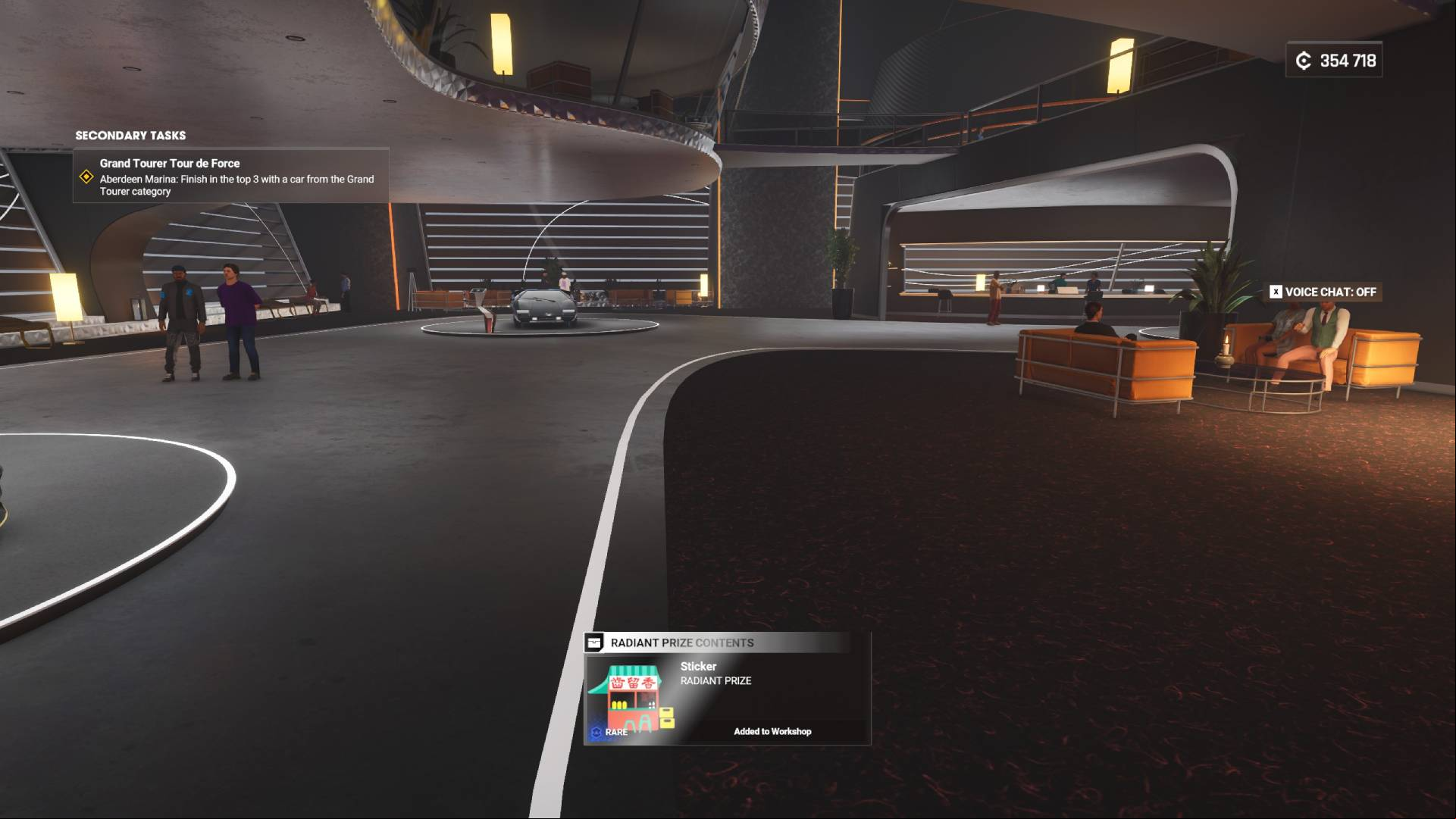 Walking around a car dealership after receiving a sticker reward.