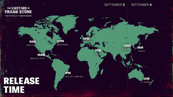 Map of the world depicting when The Casting of Frank Stone comes out.