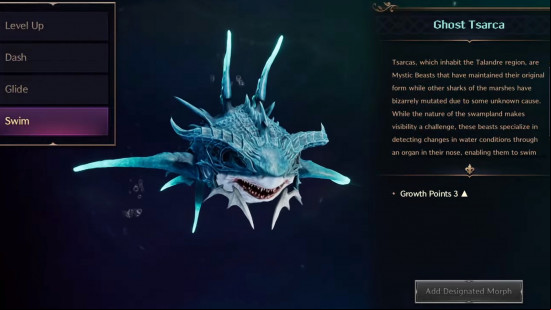 The Ghost Tsarca, a shark-like Throne and Liberty morph that can help you swim across bodies of water.