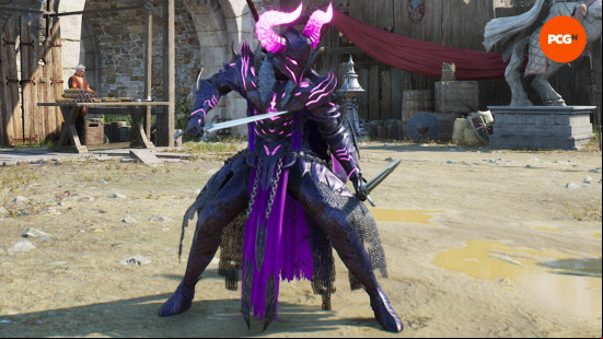 Throne and Liberty weapon tier list: a pink and purple knight holding daggers