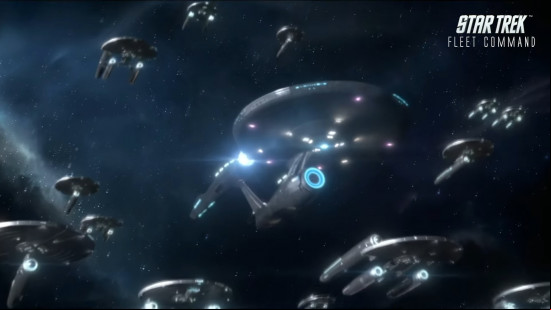 Free MMOs: Star Trek Fleet Command. Image shows various Star Fleet vessels flying into battle.