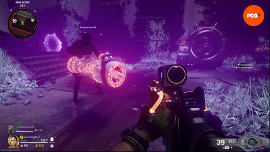 A player holds a Pack-A-Punched Thrustodyne Wonder Weapon in the Black Ops 6 Zombies Liberty Falls main quest.