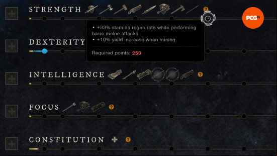 a tooltip showing a strength bonus in new world
