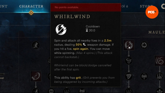 a tooltip showing the whirlwind skill in new world