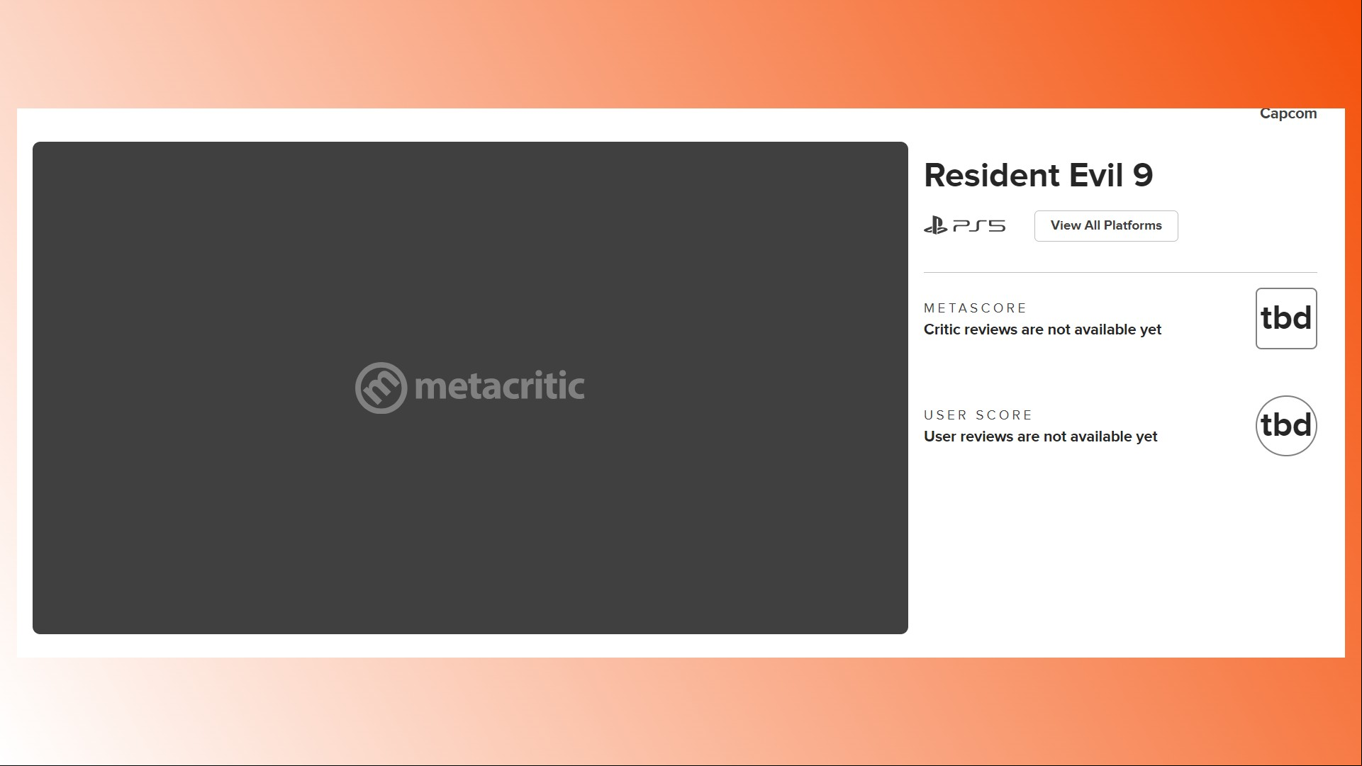 Resident Evil 9 Metacritic: What appears to be a listing for RE9 on Metacritic
