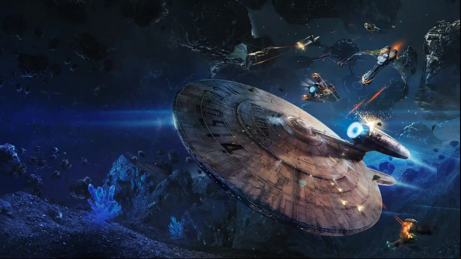 Star Trek: Fleet Command image showing various ships flying through the cosmos.