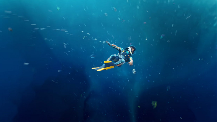 A diver falls through deep seas in Subnautica 2.