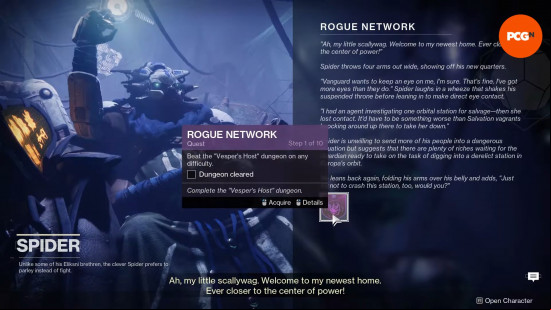 Picking up the Destiny 2 Vesper's Host quest from Spider