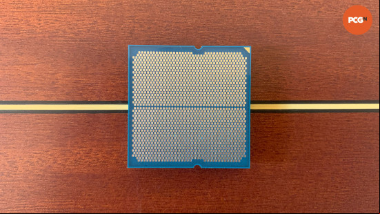 AMD Ryzen 7 9800X3D review: Gaming U underside on wood background