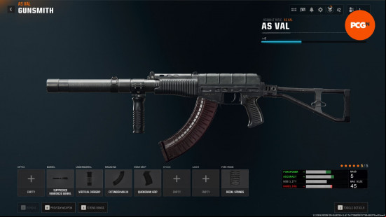 as-val-attachments Best Black Ops 6 AS Val loadout: a large assault rifle with a list of attachments.