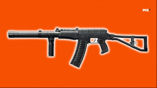 Best Black Ops 6 loadouts: an assault rifle with a glowing white outline atop an orange background.