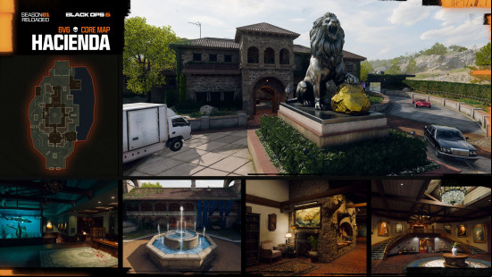 Black Ops 6 maps: a exterior shot of a beautiful mansion next to a luscious green vineyard.