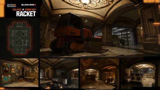 Black Ops 6 maps: a low shot of a tractor inside an underground bank vault.