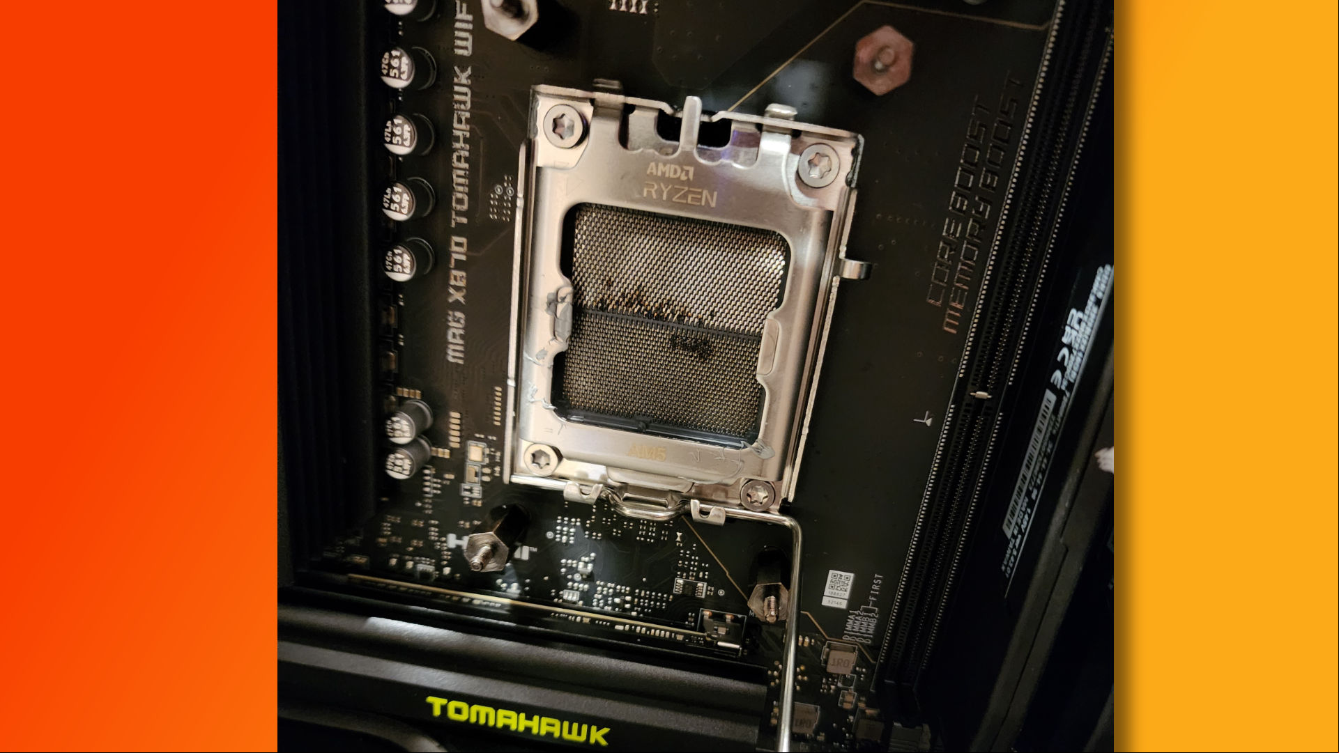 Damaged MSI X870 Tomahawk motherboard U socket