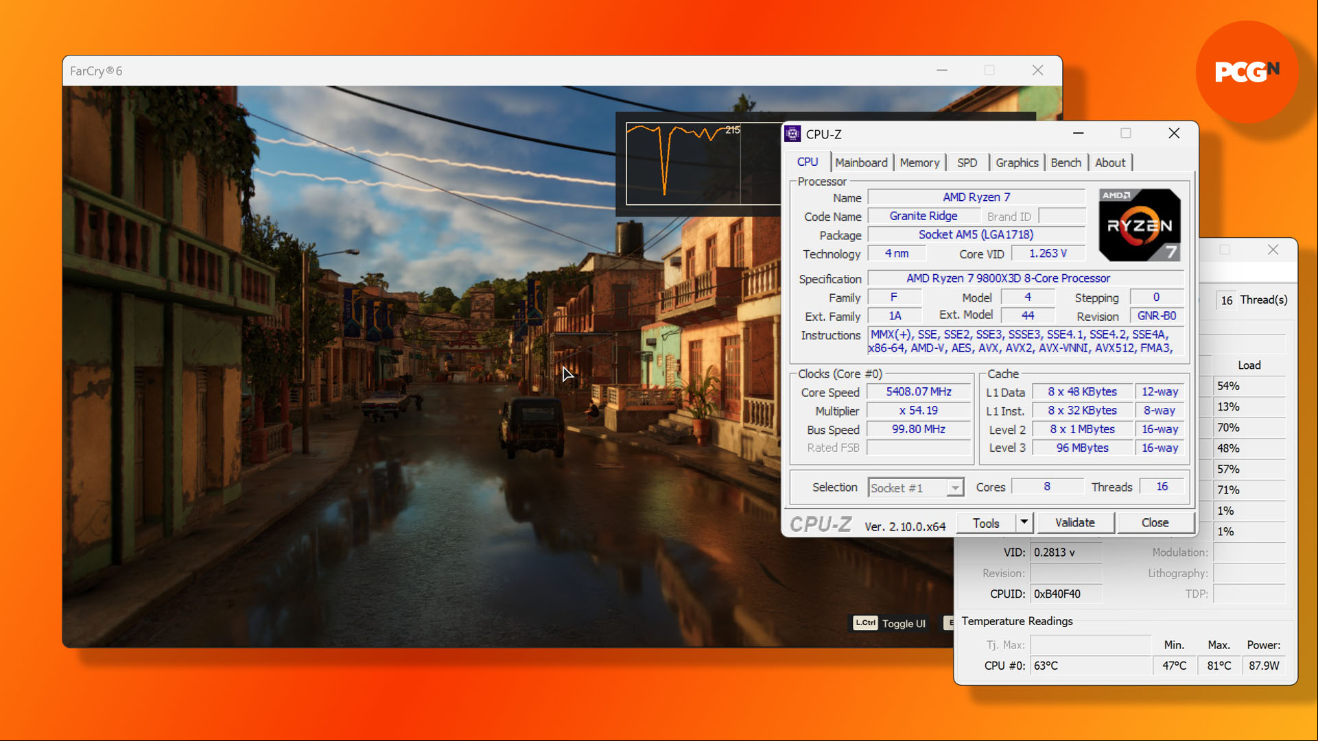 How to overclock the AMD Ryzen 7 9800X3D: Test your PBO overclock with a game, and monitor the clock speed in U-Z, and the temperature in CoreTemp.