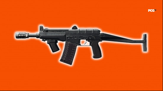 Best Black Ops 6 loadouts: a short submachine gun on an orange background.