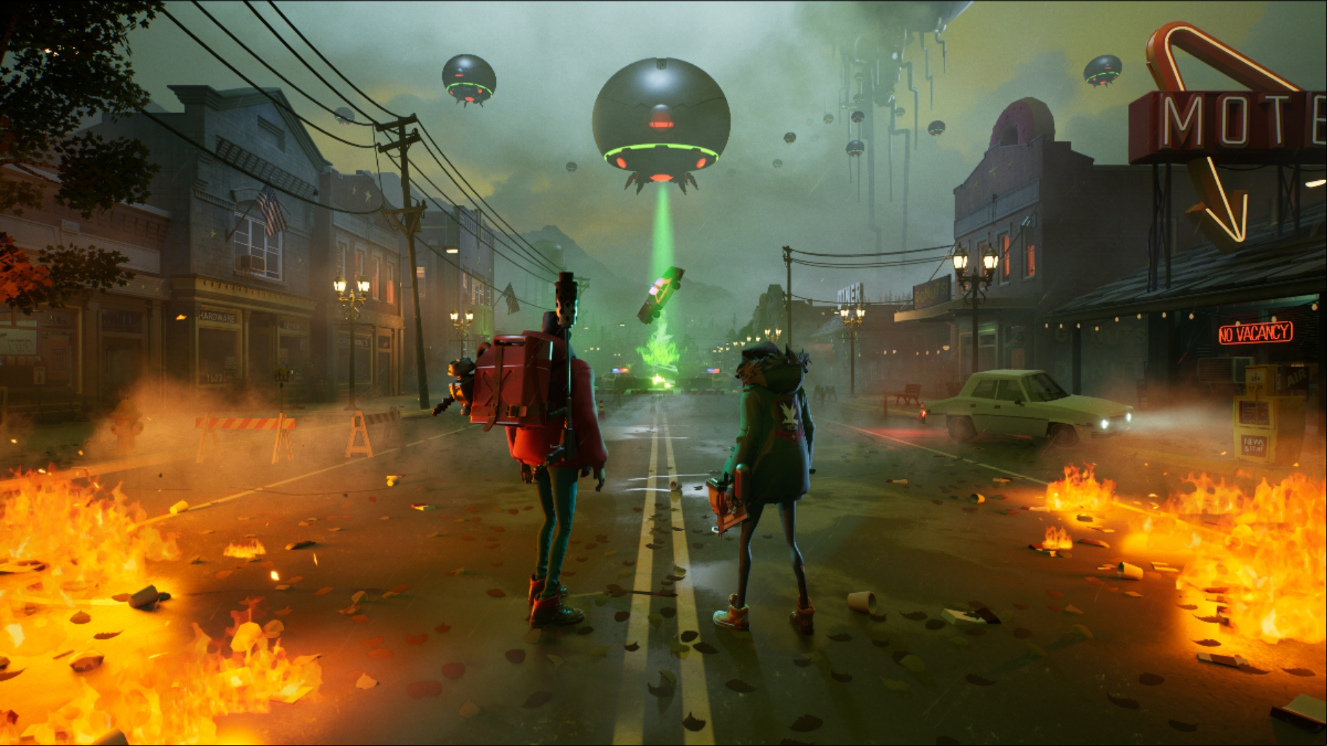 Elder Scrolls Online dev new survival RPG: People standing in the street looking at a UFO