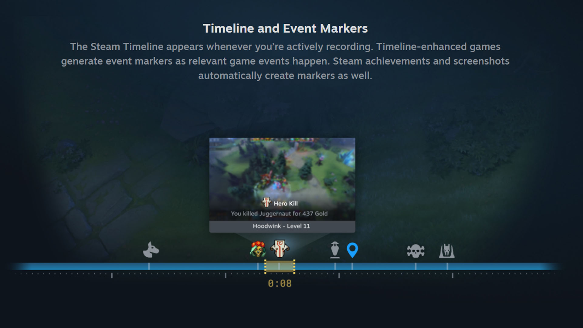 steam game recording timeline and event markers
