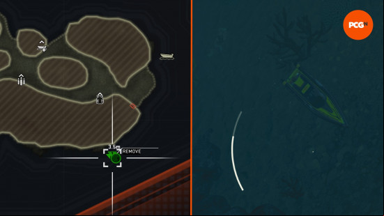 A yellow toy boat next to the map of its location as part of the Black Ops 6 Terminus boat race easter egg.