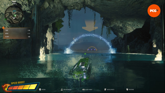 The player drives a motorboat through a tunnel in the Black Ops 6 Terminus boat race easter egg.