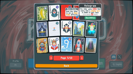 Favorite Balatro Jokers: a screen showing many special Joker playing cards, with Hologram highlighted.