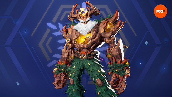 Best Marvel skins: Groot Holiday Happiness showcasing a happy, yuletide tree boy