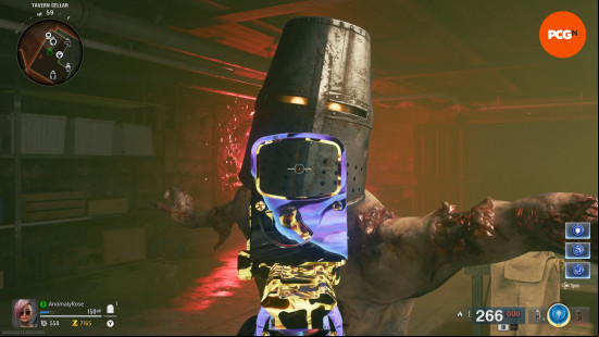 A zombie wearing a pot helm lurches towards the player during the Black Ops 6 Zombies Citadelle des Morts main quest easter egg.