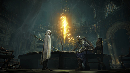 Nightreign release date estimaate: The Firekeepeer and Nightfarer converse in the Roundtable Hold.