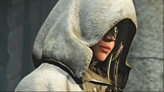 Elden Ring Nightreign release date estimate: The Firekeeper turns to look at the view, her face obscured by her ornate mask and heavy white hood.