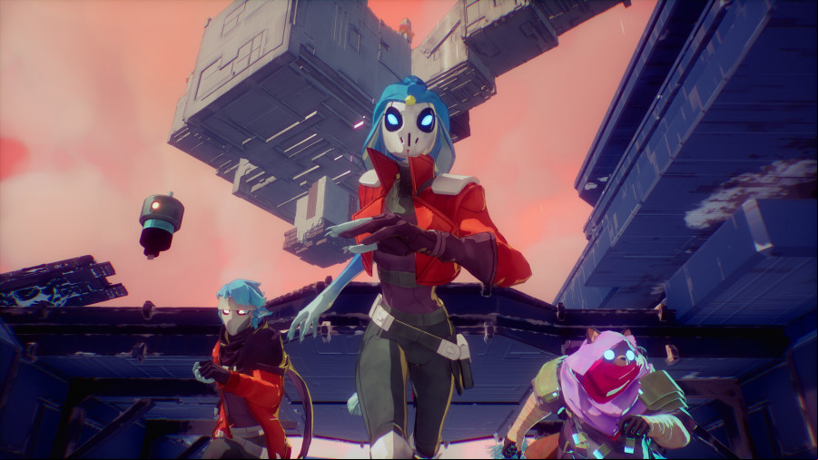 Hyper Light Breaker: A group of characters run towards the camera