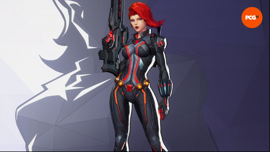 Marvel Rivals characters: a superhero wearing a black suit with red accents.