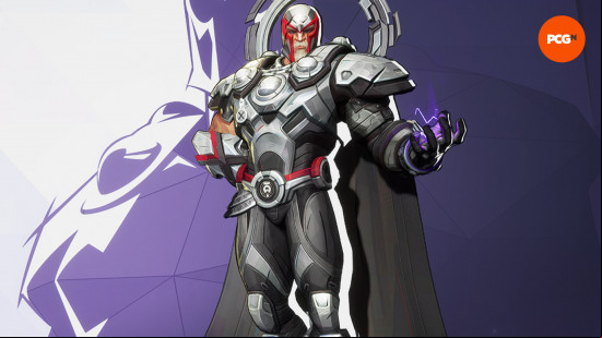 Marvel Rivals characters: a man wearing bulky metal armor, with a sleek helmet.
