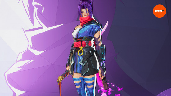 Marvel Rivals characters: an imposing female wearing shinobi type gear, she is gripping the handle of her katana.