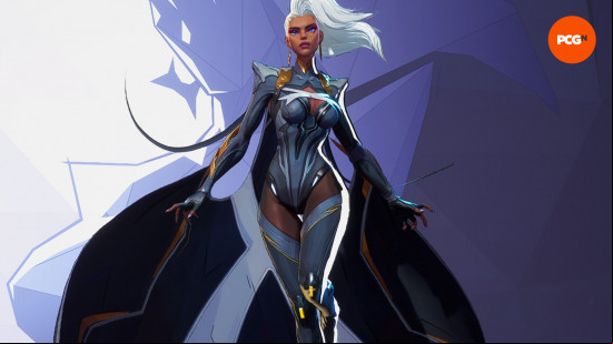 Marvel Rivals characters: a female superhero with shocking white hair and a black bodysuit.