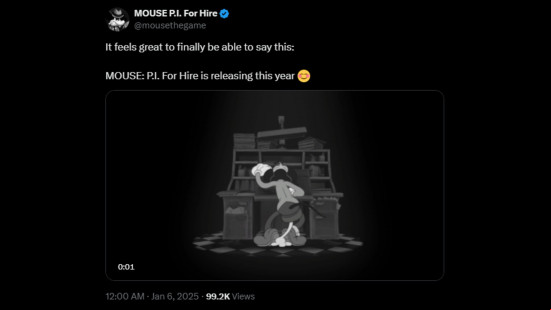 A Tweet from Mouse PI For Hire confirming 2025 release date.