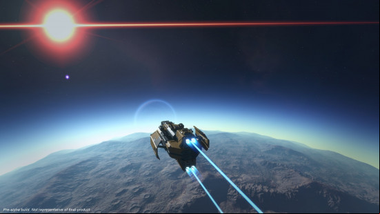 SpaceCraft revealed: A screenshot of gameplay showing a spaceship flying above a planet.