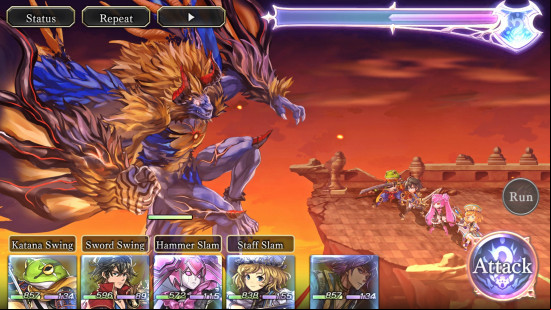 Aldo and friends face off against a demonic gargoyle in Another Eden, one of the best gacha games on PC.