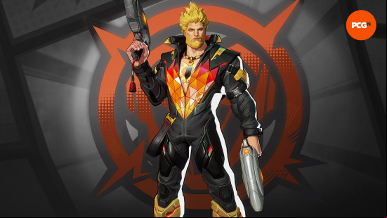 Best Marvel Rivals skins: Star Lord with big blonde hair and a zipped-open jumpsuit