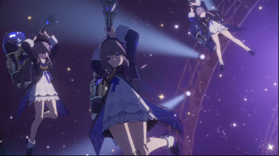 Best space games: Honkai Star Rail. Image shows characters using giant hammers in battle.