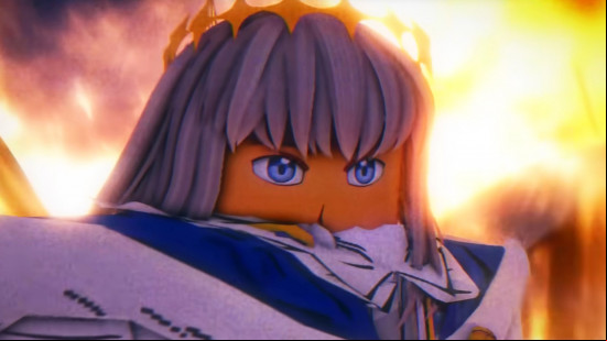 Best tower defense games: a silver-haired Roblox character wearing a crown
