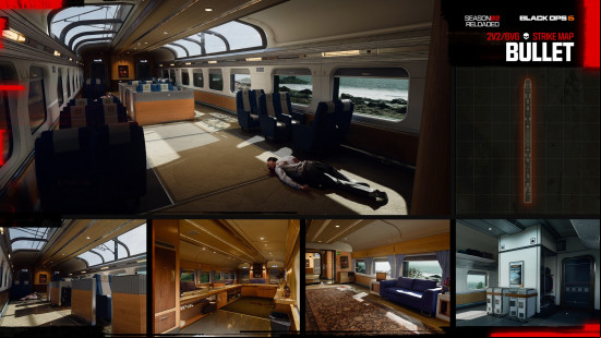 The inside of the bullet train in which you can fight in Bullet, one of the BO6 maps.