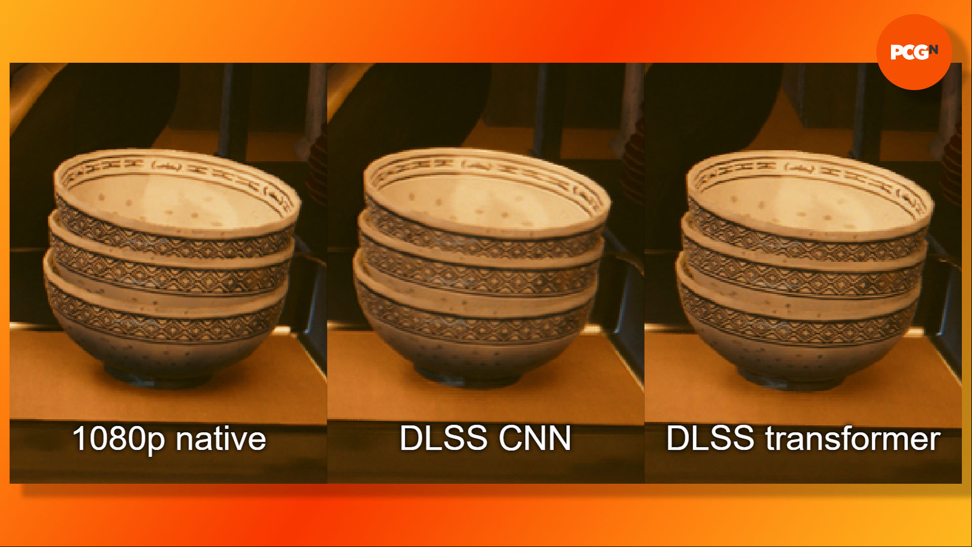 Cyberpunk 2077 DLSS 4 update: Image quality comparison between native, transformer, and CNN models.